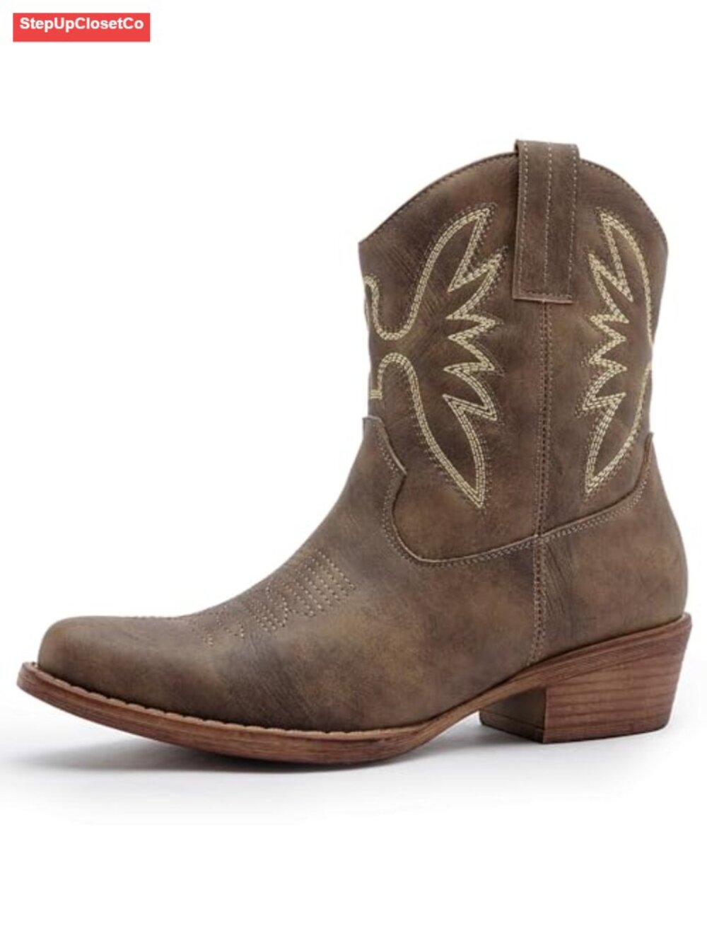 Women's Cowboy Boots Side Zipper Snip Toe Western Booties Synthetic Leather